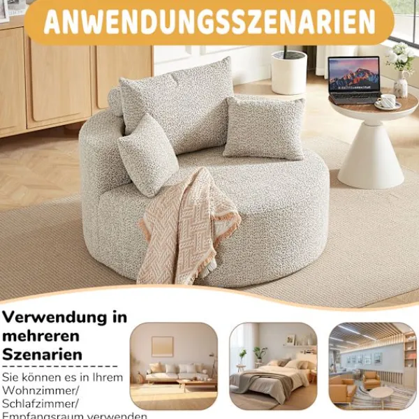 Fåtöljer>Fåtölj i skum och chenille, khaki, för en person, ingen montering krävs, modern och mjuk loungestol för vardagsrum, sovrum, lounge och showroom | Fyndiq