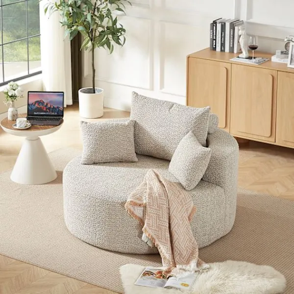 Fåtöljer>Fåtölj i skum och chenille, khaki, för en person, ingen montering krävs, modern och mjuk loungestol för vardagsrum, sovrum, lounge och showroom | Fyndiq
