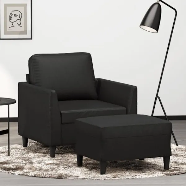 vidaXL Fåtöljer>Fåtölj med fotpall svart 60 cm konstläder