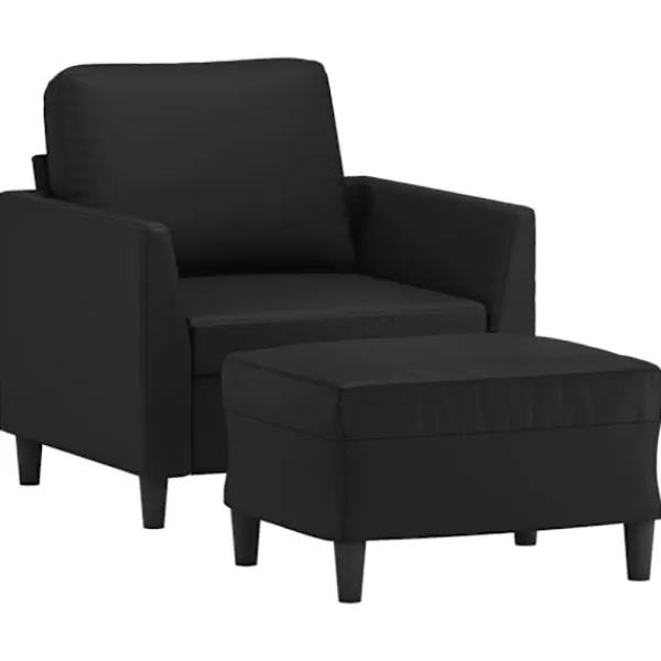 vidaXL Fåtöljer>Fåtölj med fotpall svart 60 cm konstläder