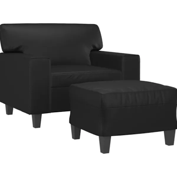vidaXL Fåtöljer>Fåtölj med fotpall svart 60 cm konstläder