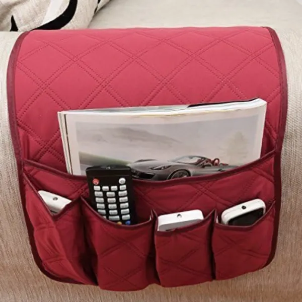 Fåtöljer>Fåtölj TV Fjärrkontrollhållare, Tillverkad av Non-Woven Tyg, 5 Fickor Fåtöljficka För Smartphone, Böcker, Tidskrifter, Ipad
