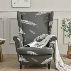 Stolar>Fåtölj överdrag stretch fåtölj överdrag med T-kudde överdrag, tryckt halkfri fåtölj överdrag, för vardagsrum, hotell, sovrum (vit fjäder)