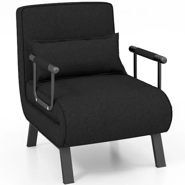 B2X Fåtöljer>Fåtöljssäng med sängfunktion, hopfällbar soffa, bäddsoffa med justerbart ryggstöd och avtagbar dyna, svart