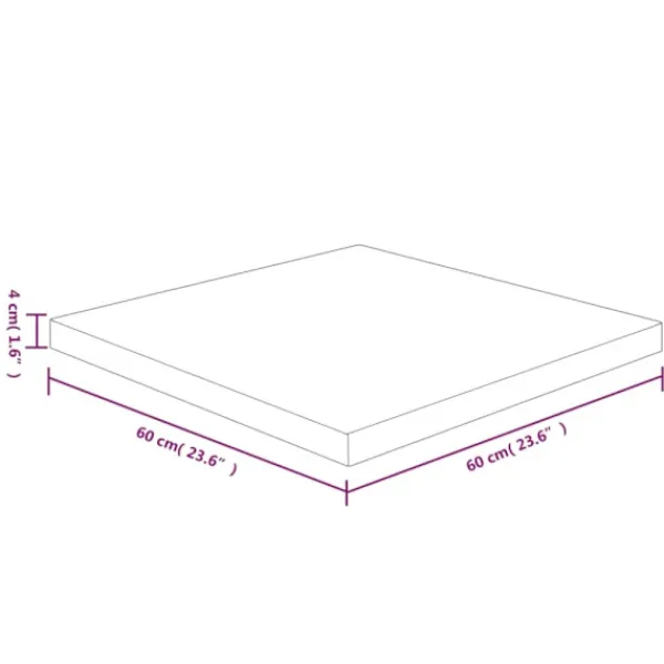 vidaXL Matbord>Fyrkantig bordsskiva 60x60x4 cm obehandlad massiv ek