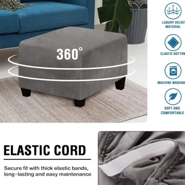 Sittpuffar>Fyrkantig fotpallsskydd Fyrkantig fotpallsskydd förvaringsstol Skyddsöverdrag Stretch fotpallsskydd med elastisk botten, äkta sammetsväv, grå