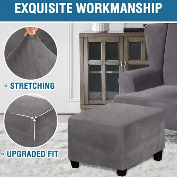 Sittpuffar>Fyrkantig fotpallsskydd Fyrkantig fotpallsskydd förvaringsstol Skyddsöverdrag Stretch fotpallsskydd med elastisk botten, äkta sammetsväv, grå