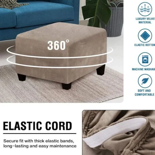 Sittpuffar>Fyrkantig fotpallsskydd Fyrkantig fotpallsskydd Förvaringsstolsskydd Stretch fotpallsskydd med elastisk botten, äkta sammetsväv, taupe