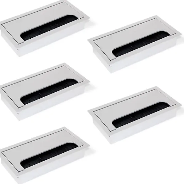 Kontorsmöbler>Fyrkantig kabelgenomföring 160x80mm för infällnad i skrivbord, kabelorganisatör för möbler, matt anodiserad aluminium, set om 5