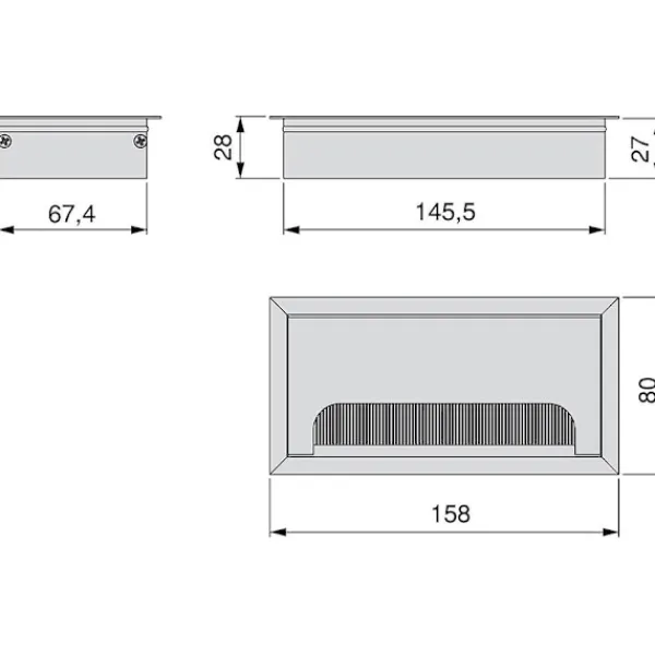 Kontorsmöbler>Fyrkantig kabelgenomföring 160x80mm för infällnad i skrivbord, kabelorganisatör för möbler, matt anodiserad aluminium, set om 5