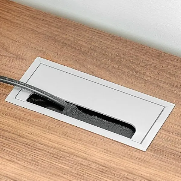 Kontorsmöbler>Fyrkantig kabelgenomföring 160x80mm för infällnad i skrivbord, kabelorganisatör för möbler, matt anodiserad aluminium, set om 5