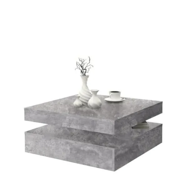 COFFEE Soffbord>Fyrkantigt vridbart soffbord - Spånskiva - Ljusgrå betongdekor - Klassisk - L 78 x D 78 x H 35,4 cm - KAFFE