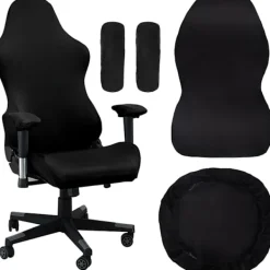 Stolar>Gaming stolsöverdrag, med armstöd, svart stretchigt stolsöverdrag, tvättbart, för gamingstol, kontorsstol, snurrstol{yh}