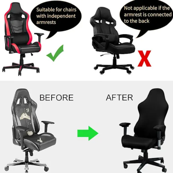 Stolar>Gaming stolsöverdrag, med armstöd, svart stretchigt stolsöverdrag, tvättbart, för gamingstol, kontorsstol, snurrstol{yh}
