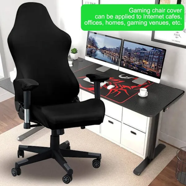 Stolar>Gaming stolsöverdrag, med armstöd, svart stretchigt stolsöverdrag, tvättbart, för gamingstol, kontorsstol, snurrstol{yh}