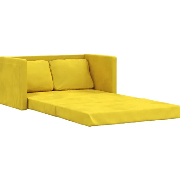vidaXL Soffor>Golvbäddsoffa 2-i-1 mörkgul 122x204x55 cm sammet