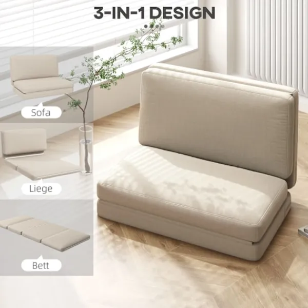 Northio Soffor>Golvsoffa 3-i-1 hopfällbar bäddsoffa med sammetslook, vadderad bäddsoffa rymmer upp till 240 kg för sovrum, vardagsrum, beige