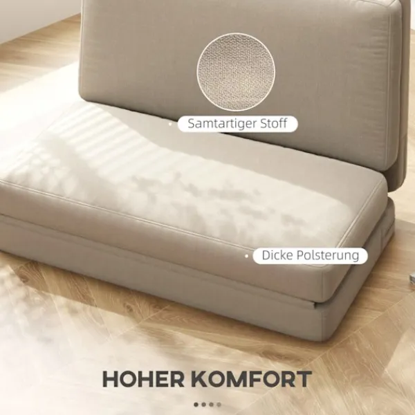 Northio Soffor>Golvsoffa 3-i-1 hopfällbar bäddsoffa med sammetslook, vadderad bäddsoffa rymmer upp till 240 kg för sovrum, vardagsrum, beige