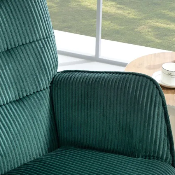 Northio Fåtöljer>Gungstol, gungstol med sladdlook, armstöd, fåtölj med träskenor, relaxstol för vardagsrum, sovrum, mörkgrön