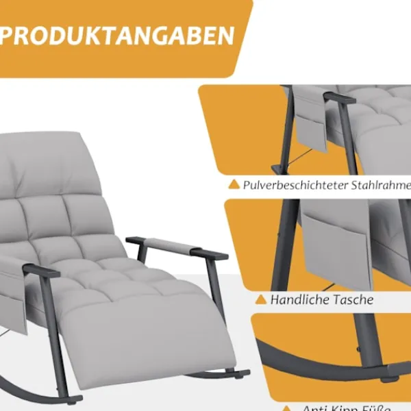 Northio Fåtöljer>Gungstol Relax Stol Fotstöd Gungstol Sidoficka Justerbart Ryggstöd Upp Till 120 Kg Mikrofibergrå