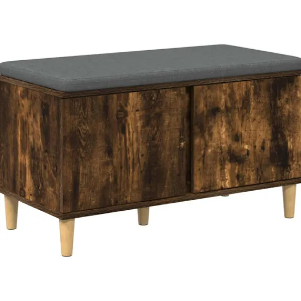 vidaXL Balkongmöbler>Hallbänk med kudde med lagring med dörr Rökt ek 60 x 38 x 46 cm