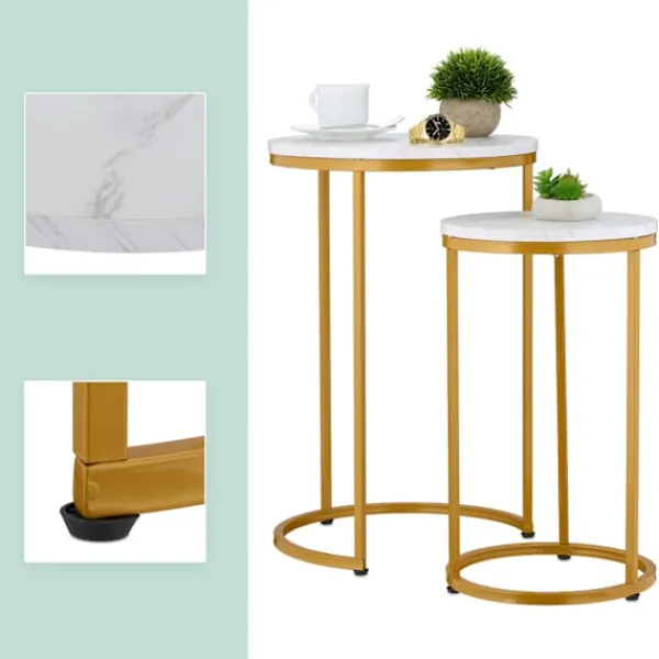 Northix Småbord>Häckningsbord i marmorlook, set med 2, metallben