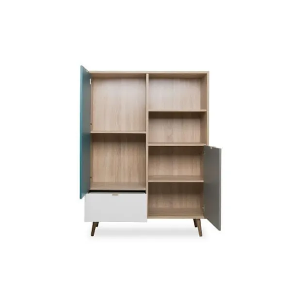 Sideboards>Hög skänk - Sonoma ek, vit, grå och blå - Skandinavisk stil - CUBA - L 103 x D 40 x H 139 cm
