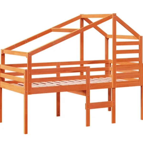 vidaXL Sängar>Hög säng med tak vaxad brun 90x200 cm massiv furu