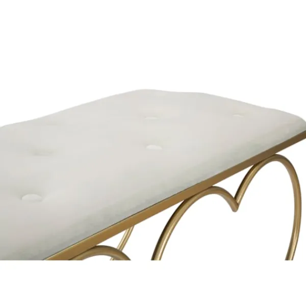 B2X Balkongmöbler>Hjärtbänk, krämfärgad klädsel, guldmetall, 105x37,5x51,5