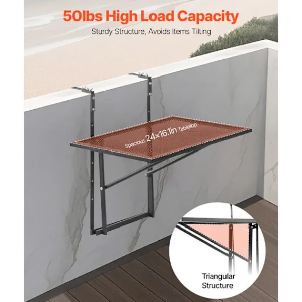 DUOKU Balkongmöbler>Hängande Bord - - Fällbart Metallbord - 19 x 24 tum - Justerbart 5 Nivåer - Svart