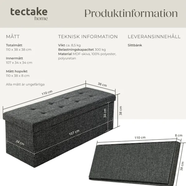 Kistor & Koffertar>Hopfällbar sittbänk med förvaringsutrymme 110 x 38 cm
