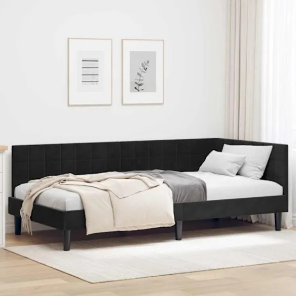 vidaXL Soffor>Hörn Sängram med huvudgavel Svart 90 cm x 200 cm Sammet