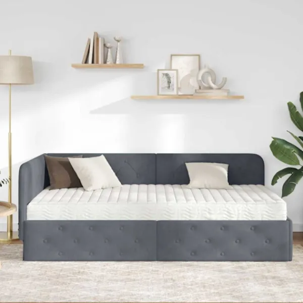 vidaXL Sängar>Hörn Sängram med madrass Mörkgrå 90 x 200 cm Sammet