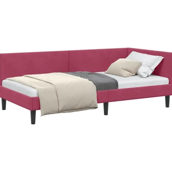 vidaXL Soffor>Hörn Sängram Vinröd 90 cm x 190 cm SammetochPlywood