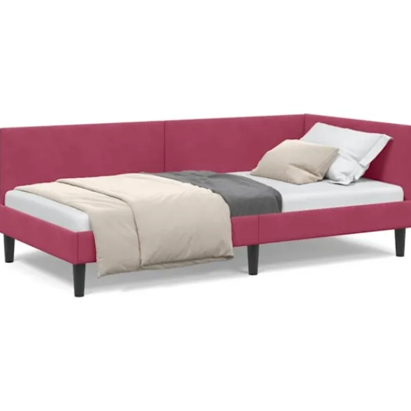 vidaXL Soffor>Hörn Sängram Vinröd 90 cm x 190 cm SammetochPlywood