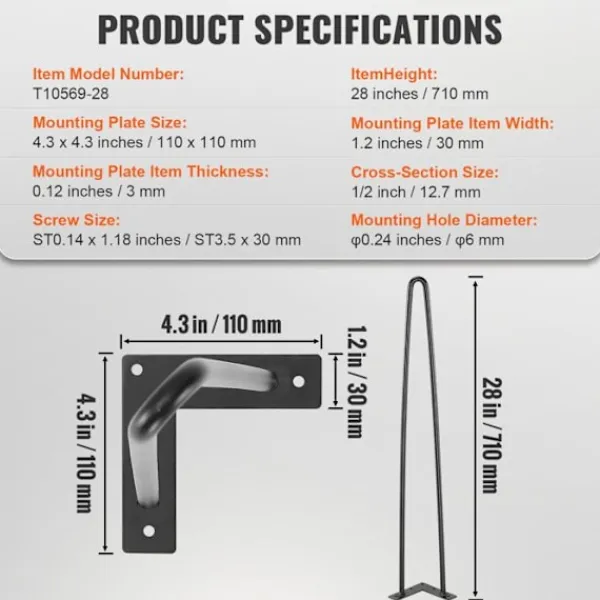 DUOKU Balkongmöbler>Hårnålsbordben - - 711 mm - Metall - 4 Delar - Belastning 226,8 kg