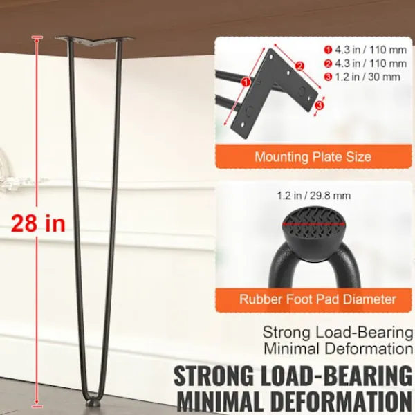 DUOKU Balkongmöbler>Hårnålsbordben - - 711 mm - Metall - 4 Delar - Belastning 226,8 kg
