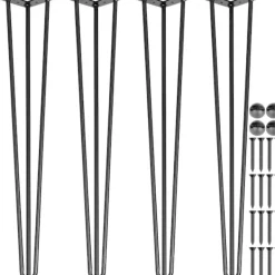 Kontorsmöbler>Hårnålsbordsben 51 cm Svarta Set om 4 Skrivbordsben Varje 100 kg Kapacitet Hårnålsbordsben 3 Stänger
