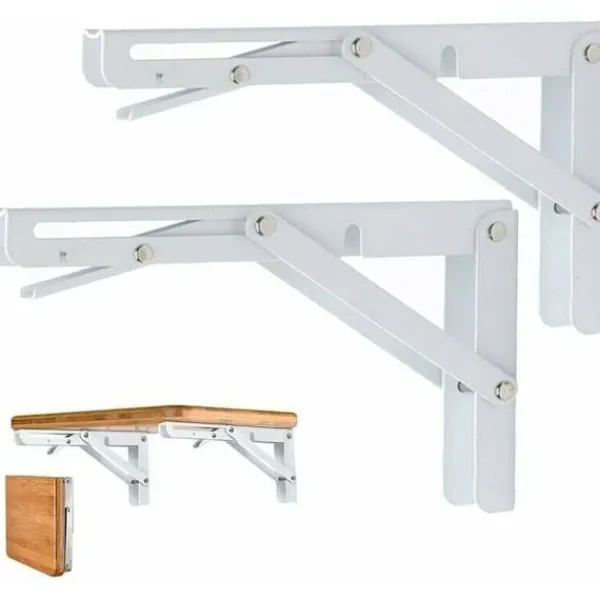 Hyllor>Hyllkonsol Set om 2 250mm Hyllkonsoler, Fällbar Hyllkonsol, Rostfritt Stål Väggmonterad Fällbar Konsol, 50KG/110lbs Lastkapacitet Vit