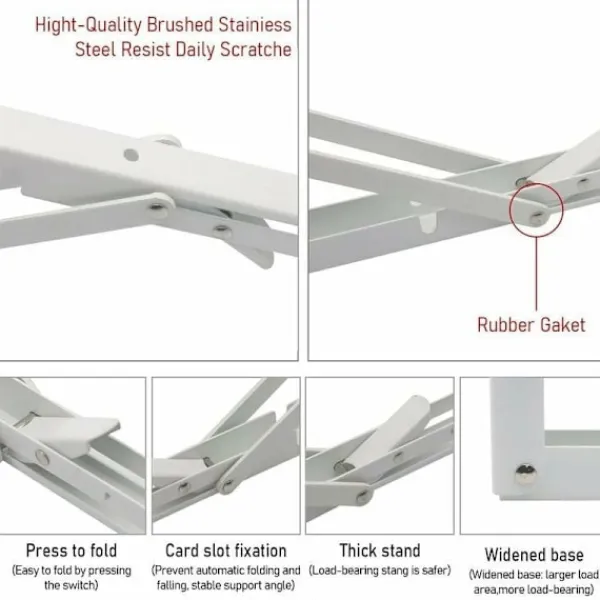 Hyllor>Hyllkonsol Set om 2 250mm Hyllkonsoler, Fällbar Hyllkonsol, Rostfritt Stål Väggmonterad Fällbar Konsol, 50KG/110lbs Lastkapacitet Vit