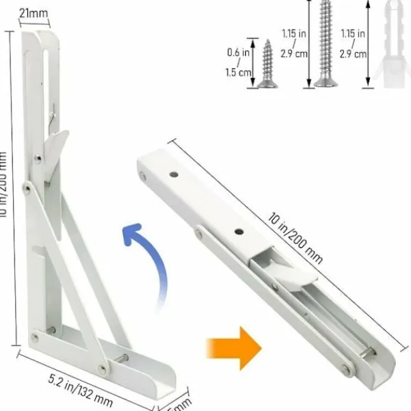 Hyllor>Hyllkonsol Set om 2 250mm Hyllkonsoler, Fällbar Hyllkonsol, Rostfritt Stål Väggmonterad Fällbar Konsol, 50KG/110lbs Lastkapacitet Vit