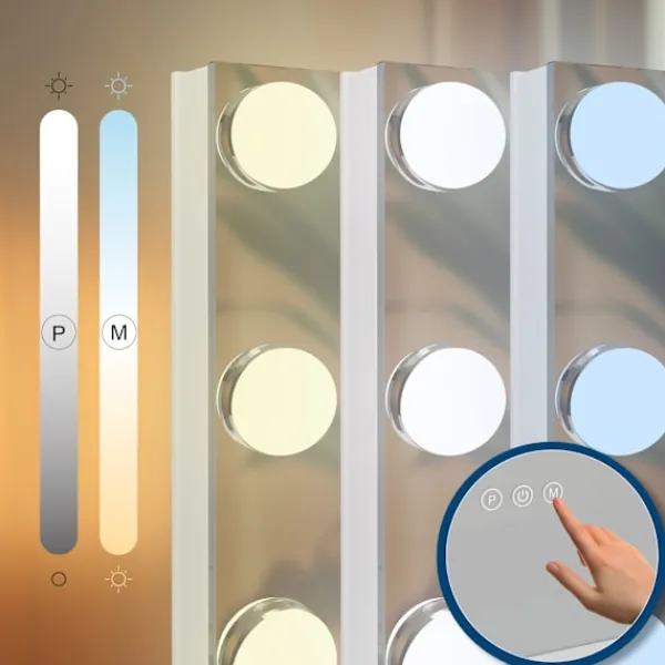 BellaFurn Sminkbord>Illuminated Wall Mirror - Make -Up Mirror - Dimble LEDS & USB -anslutning | Färg: Vit | Innehåll: Med Bluetooth