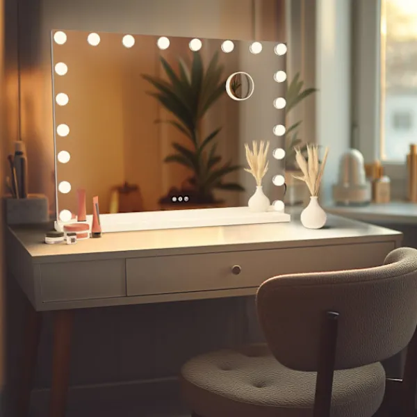 BellaFurn Sminkbord>Illuminated Wall Mirror - Make -Up Mirror - Dimble LEDS & USB -anslutning | Färg: Vit | Innehåll: Med Bluetooth