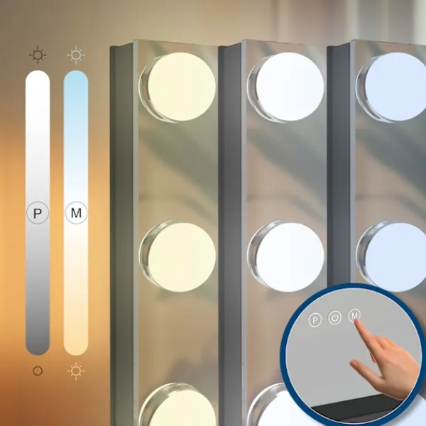 BellaFurn Sminkbord>Illuminated Wall Mirror - Make -Up Mirror - Dimble LEDS & USB -anslutning | Färg: Svart | Innehåll: Med Bluetooth