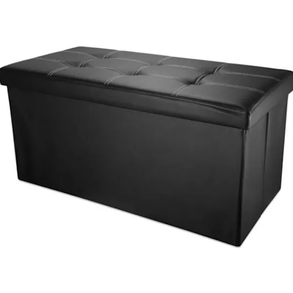 INTIRILIFE Kistor & Koffertar>hopfällbar ottomansk 78x38x38 cm i LAVA BLACK – Dekorativ förvaringslåda i konstläder Pall Bröstsits