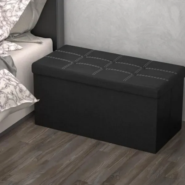 INTIRILIFE Kistor & Koffertar>hopfällbar ottomansk 78x38x38 cm i LAVA BLACK – Dekorativ förvaringslåda i konstläder Pall Bröstsits