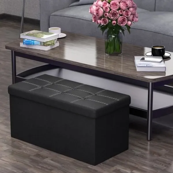 INTIRILIFE Kistor & Koffertar>hopfällbar ottomansk 78x38x38 cm i LAVA BLACK – Dekorativ förvaringslåda i konstläder Pall Bröstsits