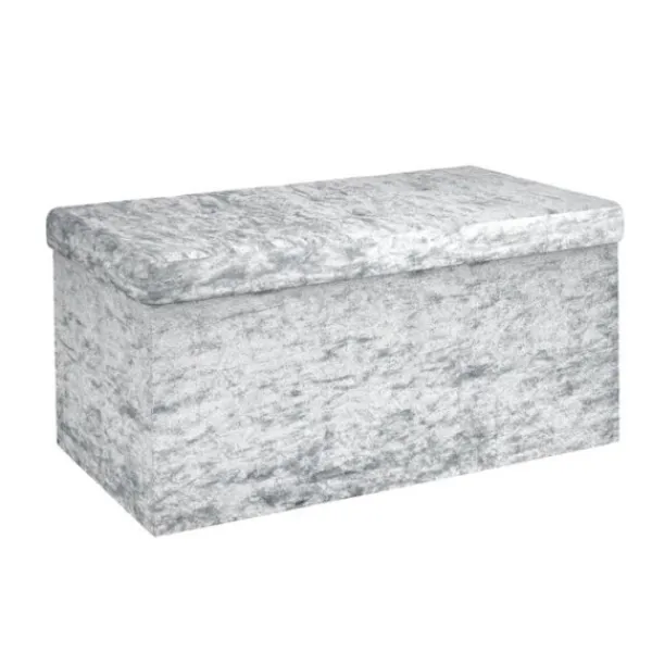 INTIRILIFE Kistor & Koffertar>hopfällbar ottomansk 76x38x38 cm Sammet Grå Dekorativ förvaringslåda med sammetsöverdrag Pall Bröstsäte