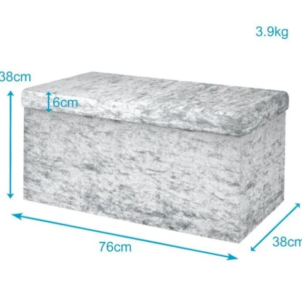 INTIRILIFE Kistor & Koffertar>hopfällbar ottomansk 76x38x38 cm Sammet Grå Dekorativ förvaringslåda med sammetsöverdrag Pall Bröstsäte