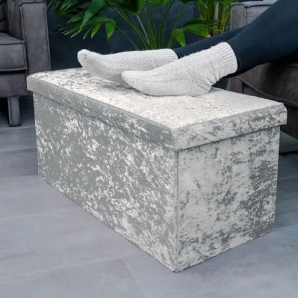 INTIRILIFE Kistor & Koffertar>hopfällbar ottomansk 76x38x38 cm Sammet Grå Dekorativ förvaringslåda med sammetsöverdrag Pall Bröstsäte